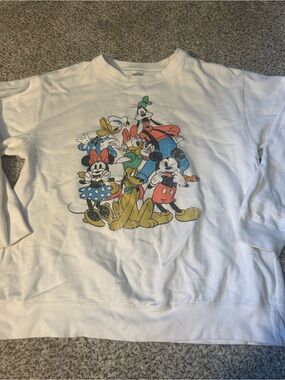 Disney White Graphic Crewneck Sweatshirt with Mickey & Friends